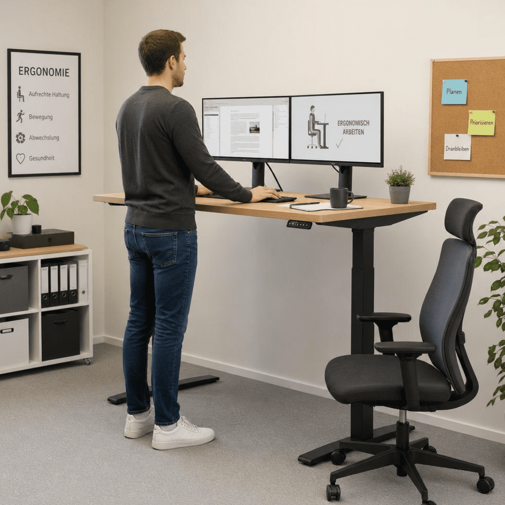 Ergonomischer Arbeitsplatz mit höhenverstellbarem Schreibtisch