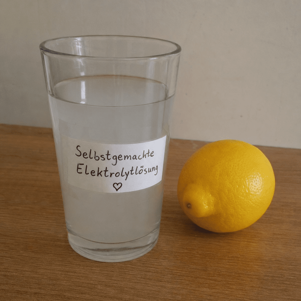 Ein Glas mit selbstgemachter Elektrolytlösung und Zitrone
